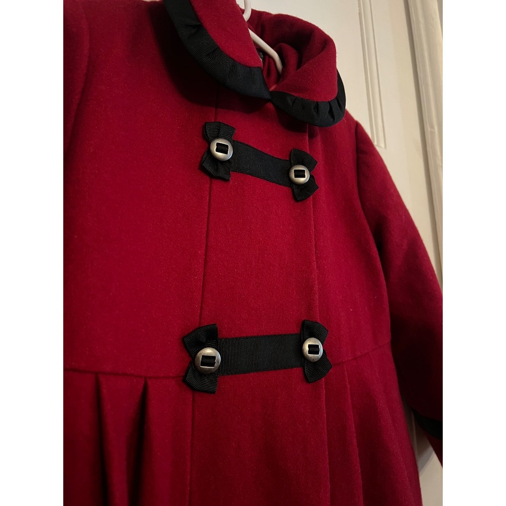Rothschild Girls Red Wool Dress Coat Peter Pan Collar Vintage Holiday 6 - Picture 4 of 7
